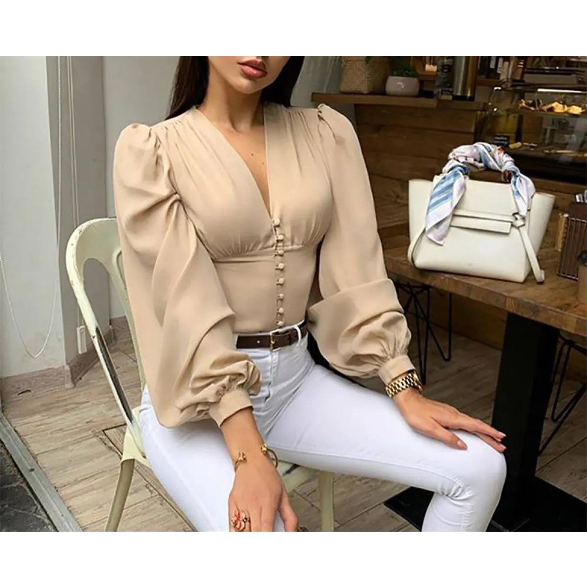 The Café Chic Lantern Sleeve Blouse