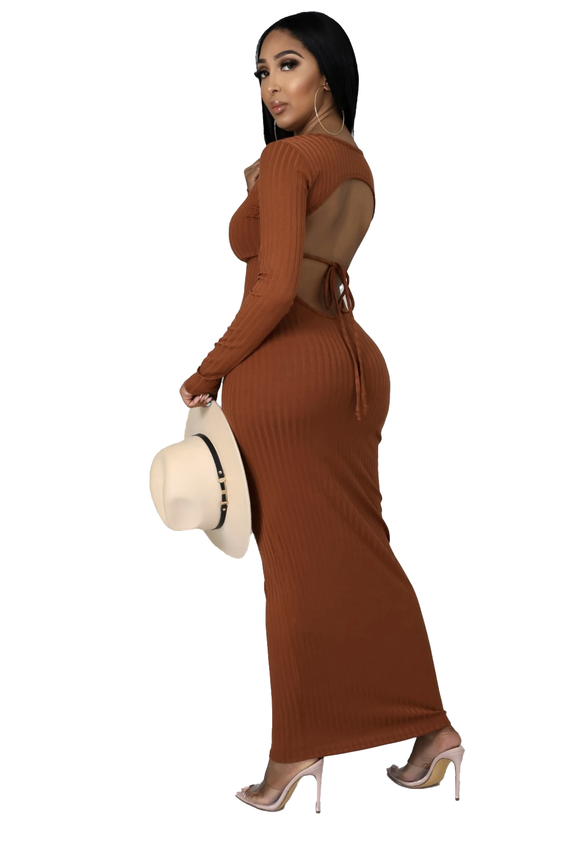 The Caramel Crush Open-Back Maxi Dress