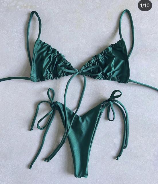 Ruched Triangle Bikini Set | String Tie Top & Side-Tie Brazilian Bottoms
