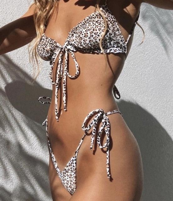 Ruched Triangle Bikini Set | String Tie Top & Side-Tie Brazilian Bottoms