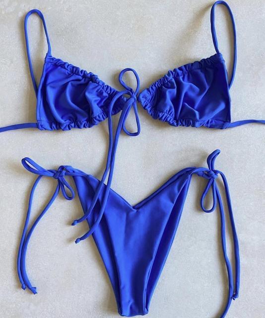 Ruched Triangle Bikini Set | String Tie Top & Side-Tie Brazilian Bottoms