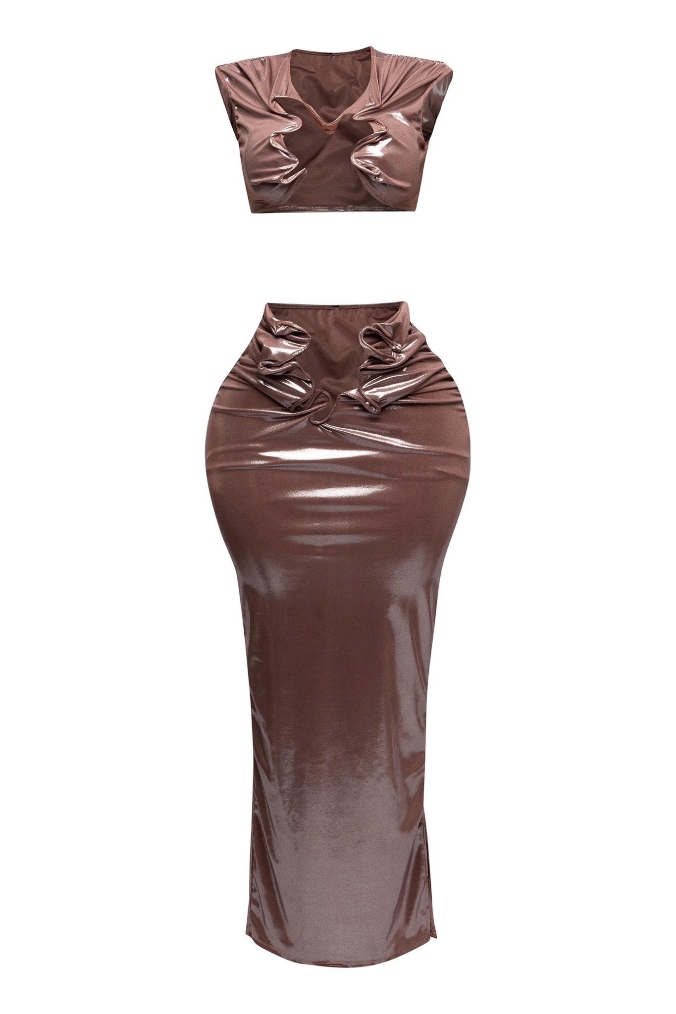 Starlust Metallic Foil Crop Top & Maxi Skirt  Set – Birthday Outfit