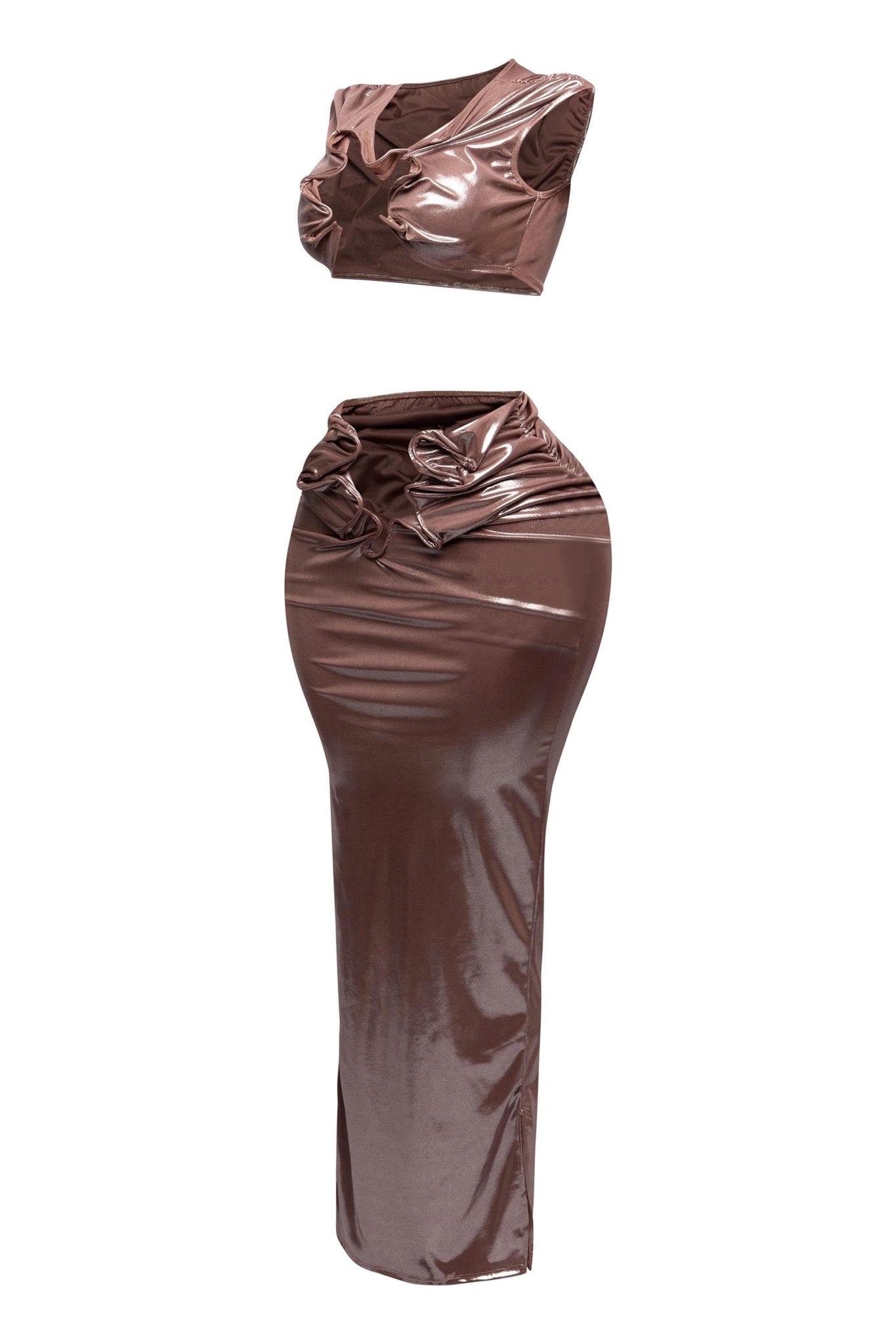 Starlust Metallic Foil Crop Top & Maxi Skirt  Set – Birthday Outfit