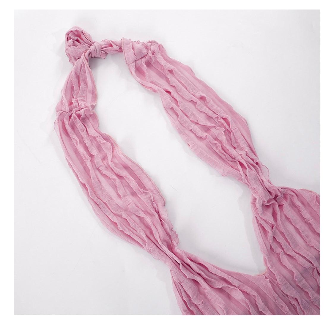 Pink Halter Ruffle Dress