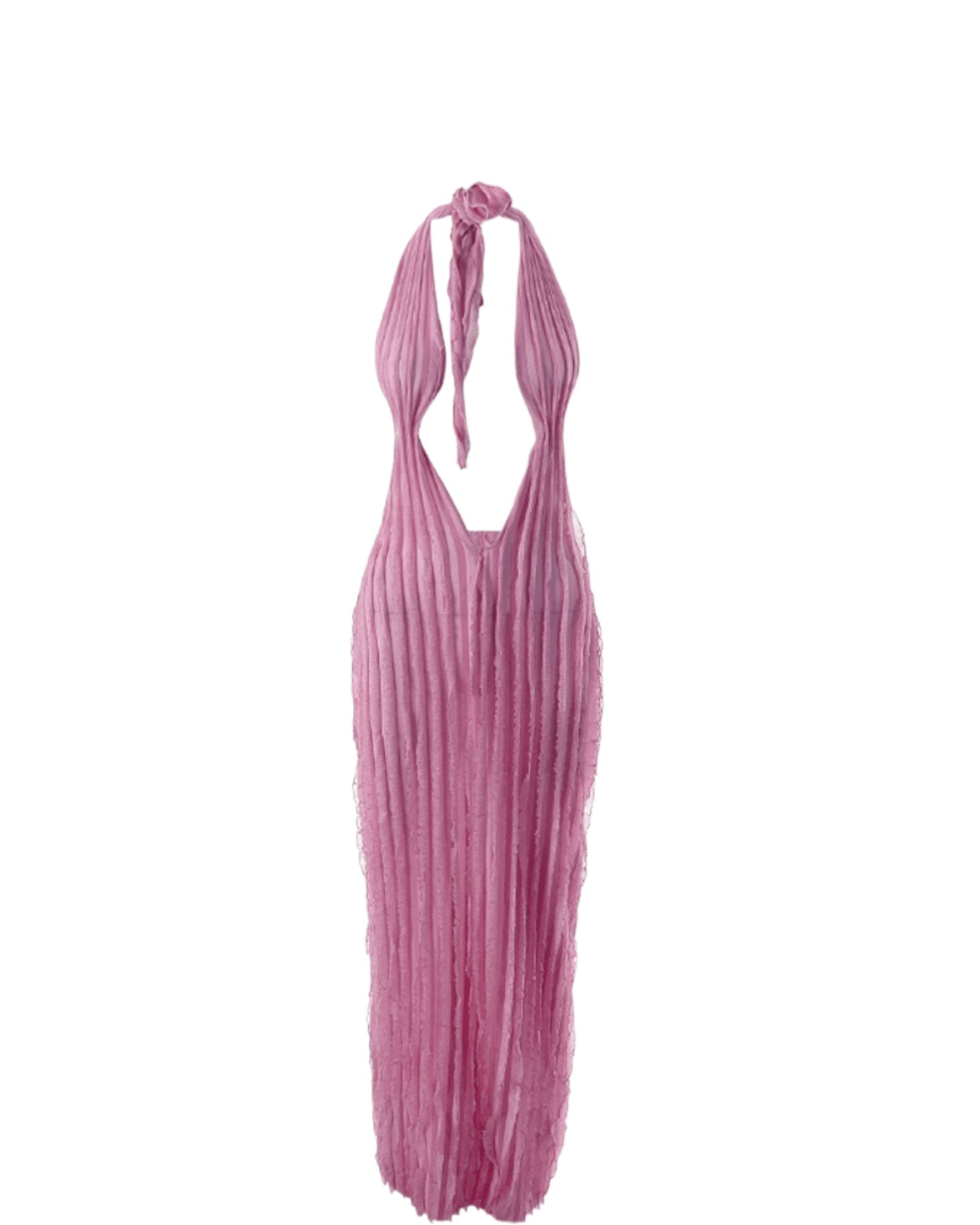 Pink Halter Ruffle Dress