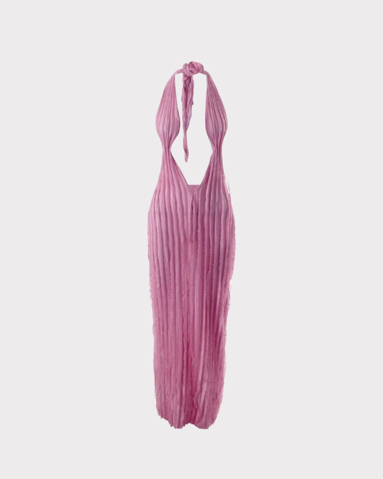 Pink Halter Ruffle Dress