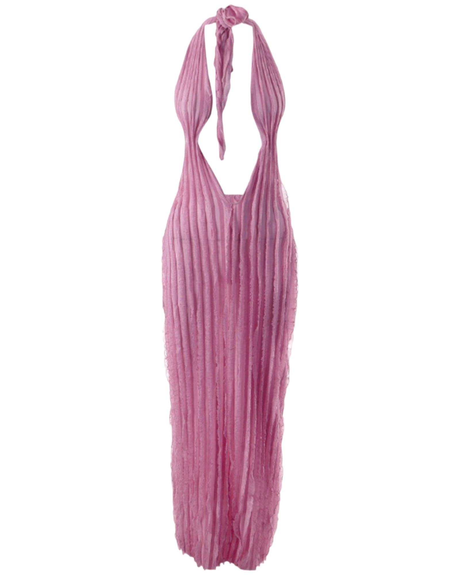 Pink Halter Ruffle Dress