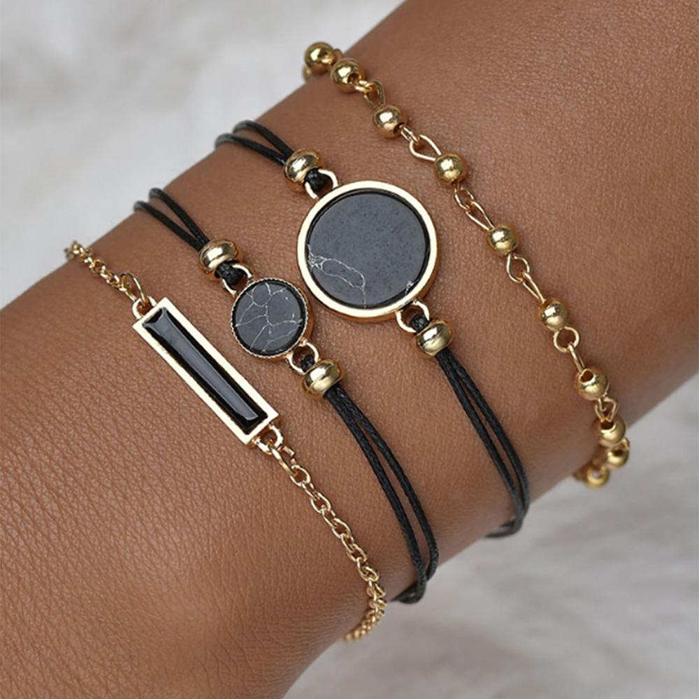 5-Piece Watch & Bracelet Stack Set | Analog Quartz Watch + 4 Stackable Bracelets