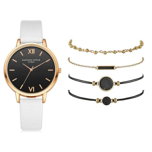 5-Piece Watch & Bracelet Stack Set | Analog Quartz Watch + 4 Stackable Bracelets