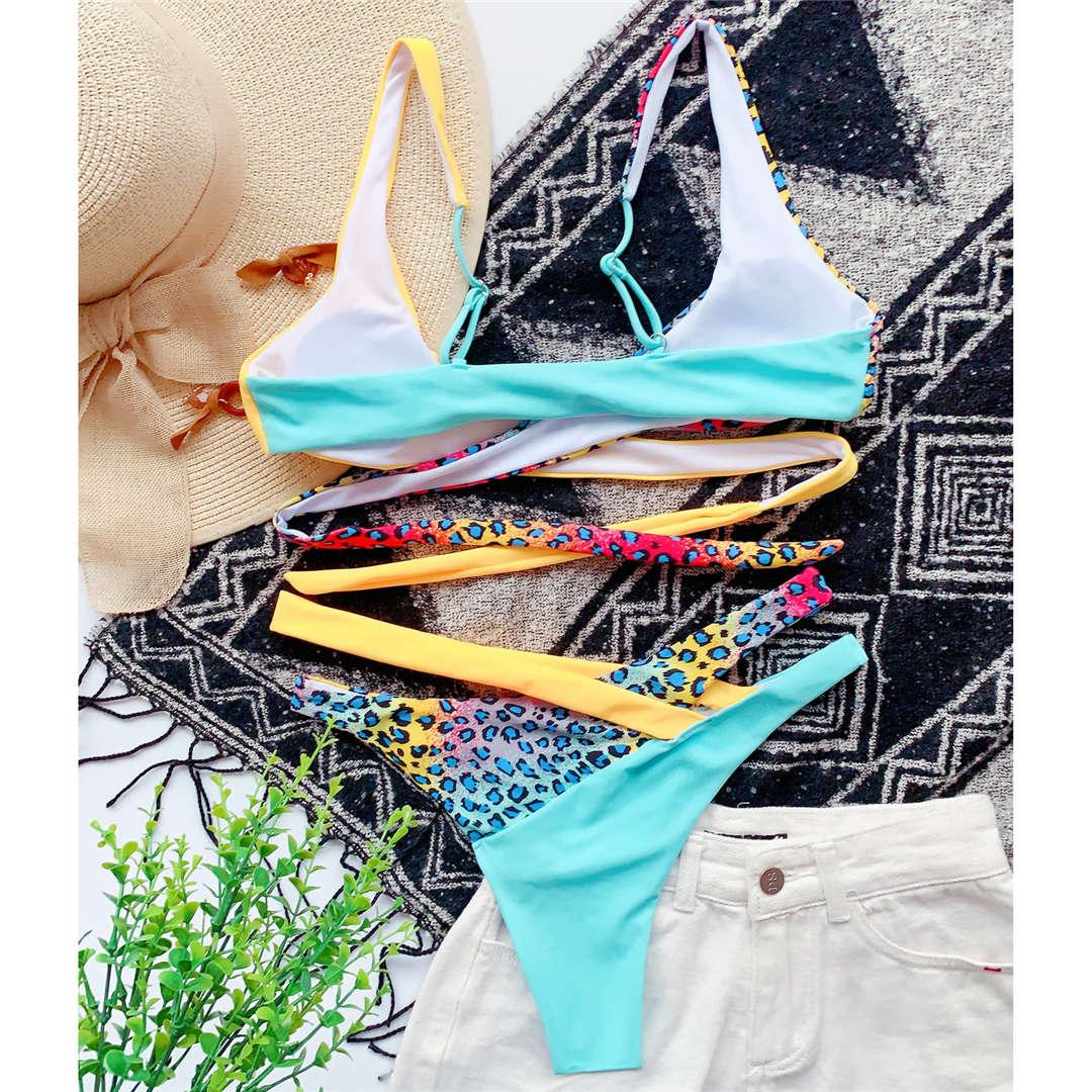 Color-Block Asymmetric Wrap Halter Bikini Set | One-Shoulder Strap & Cheeky Bottom