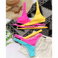 Color-Block Asymmetric Wrap Halter Bikini Set | One-Shoulder Strap & Cheeky Bottom