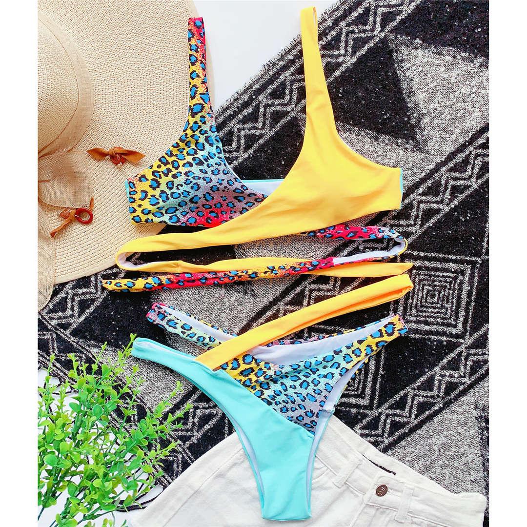 Color-Block Asymmetric Wrap Halter Bikini Set | One-Shoulder Strap & Cheeky Bottom