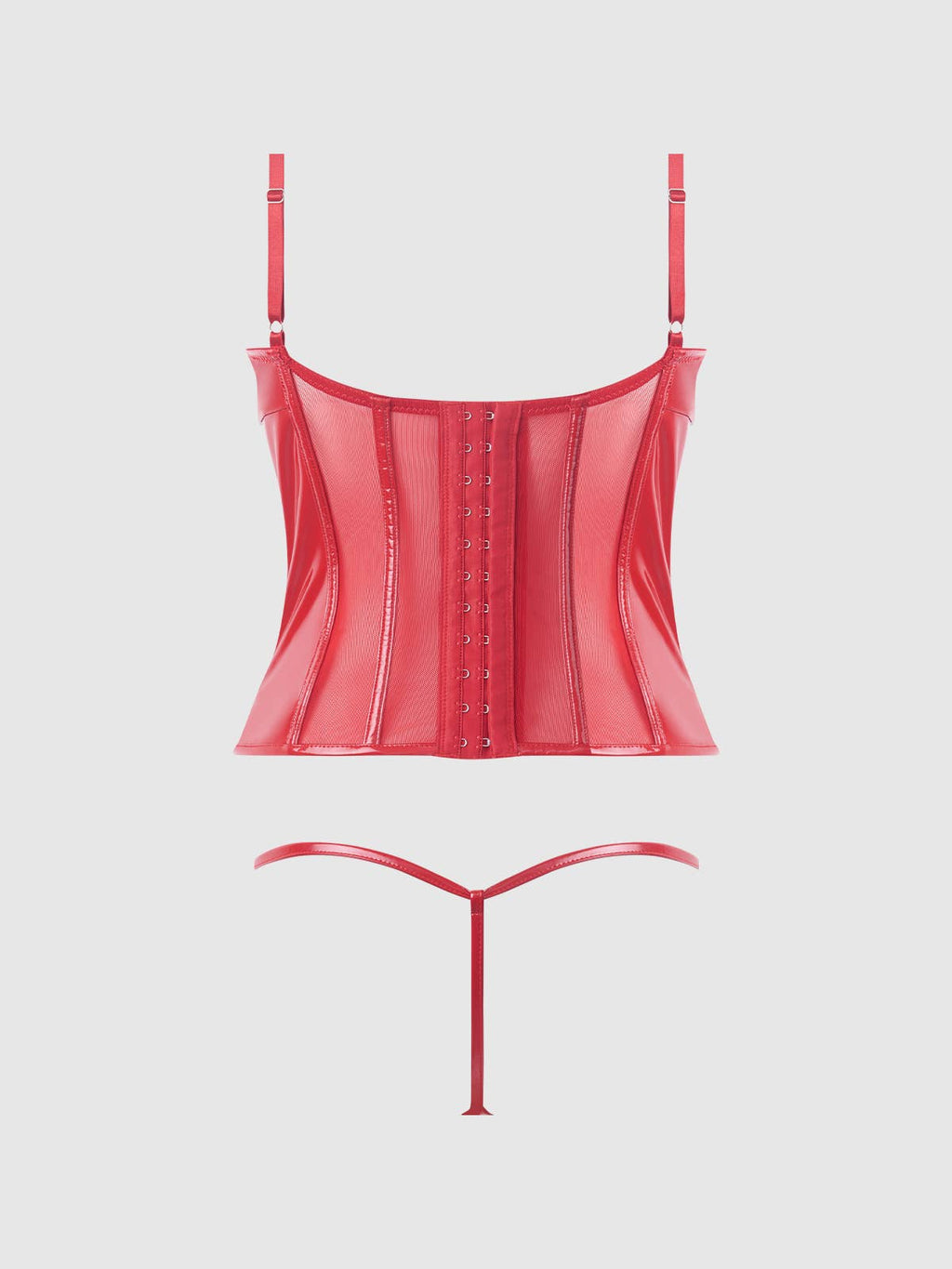 Trixie Patent-Look Lace-Up Bustier & G-String Set