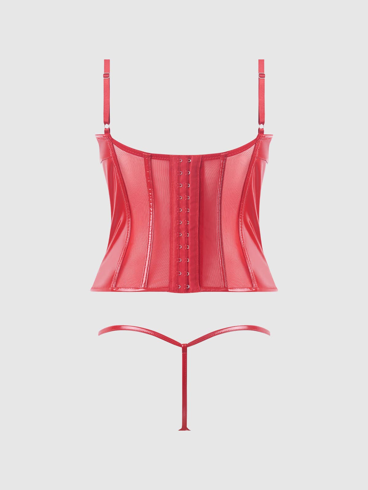 Trixie Patent-Look Lace-Up Bustier & G-String Set