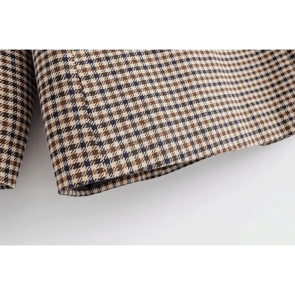 Double-Breasted Plaid Blazer Coat | Notched Collar & Pockets