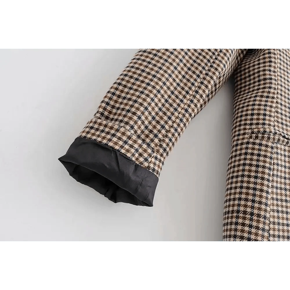 Double-Breasted Plaid Blazer Coat | Notched Collar & Pockets