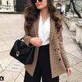 Double-Breasted Plaid Blazer Coat | Notched Collar & Pockets
