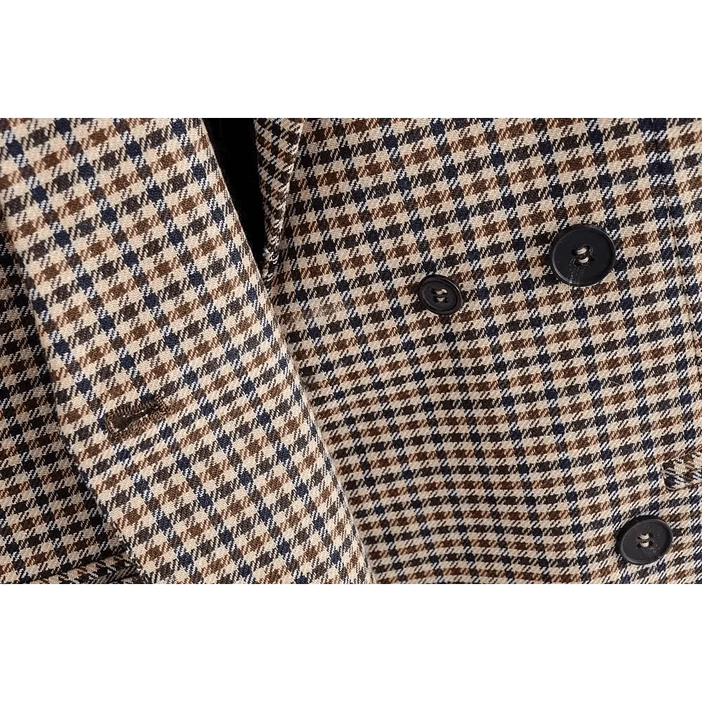 Double-Breasted Plaid Blazer Coat | Notched Collar & Pockets