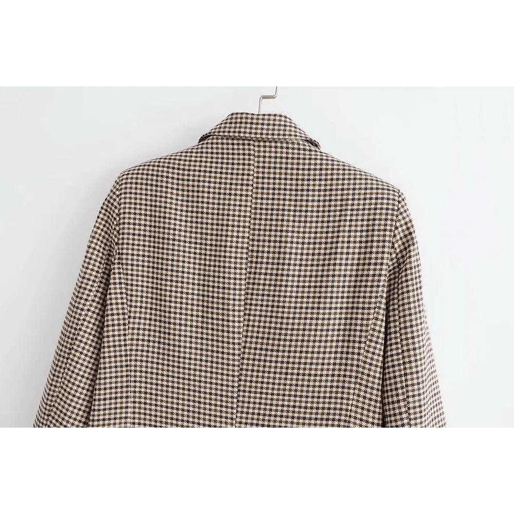 Double-Breasted Plaid Blazer Coat | Notched Collar & Pockets