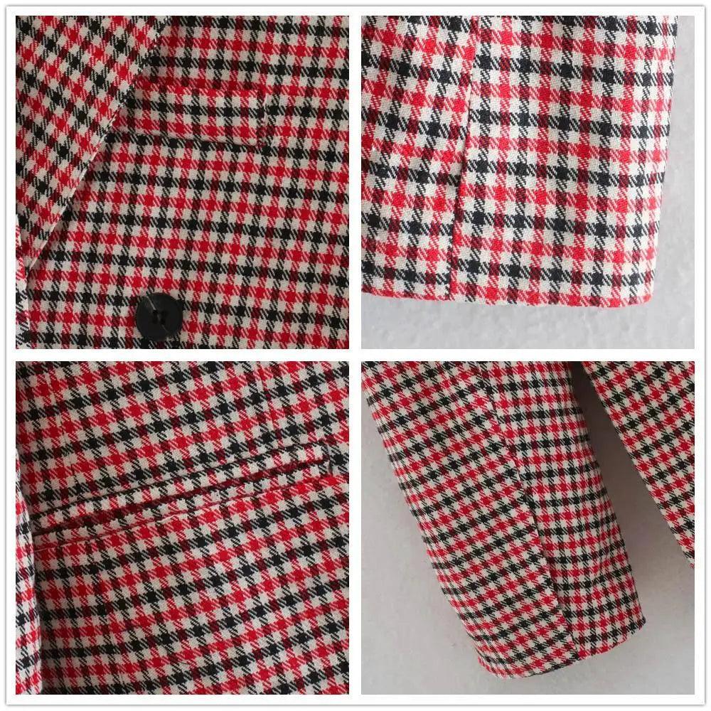 Double-Breasted Plaid Blazer Coat | Notched Collar & Pockets