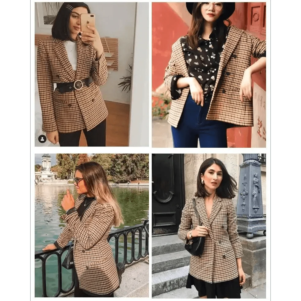 Double-Breasted Plaid Blazer Coat | Notched Collar & Pockets