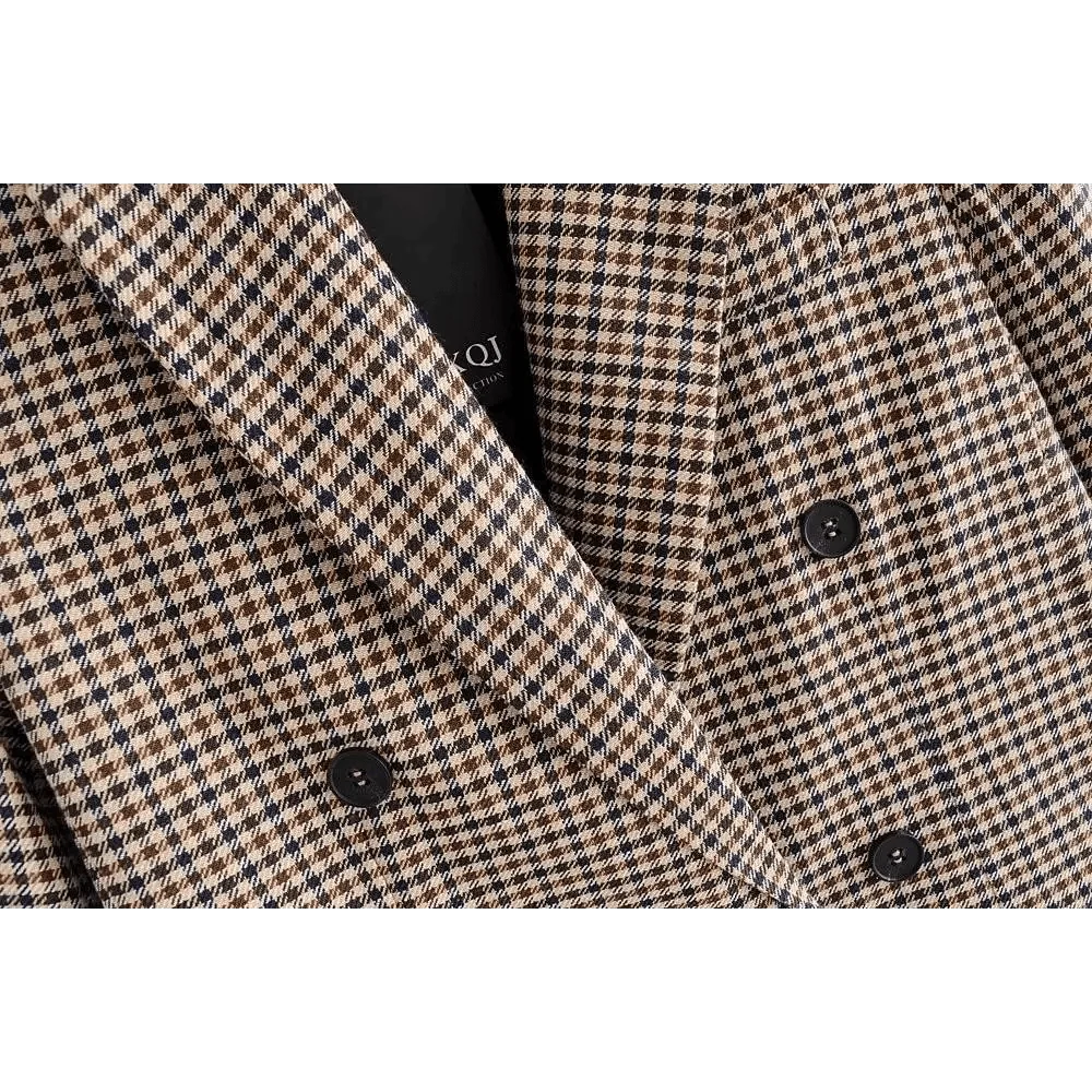 Double-Breasted Plaid Blazer Coat | Notched Collar & Pockets