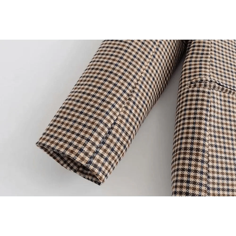 Double-Breasted Plaid Blazer Coat | Notched Collar & Pockets