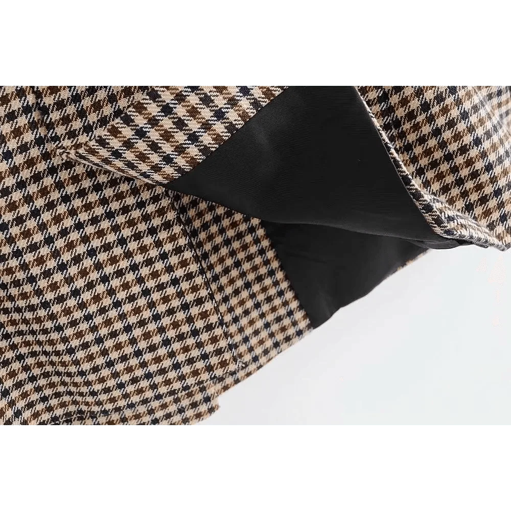 Double-Breasted Plaid Blazer Coat | Notched Collar & Pockets