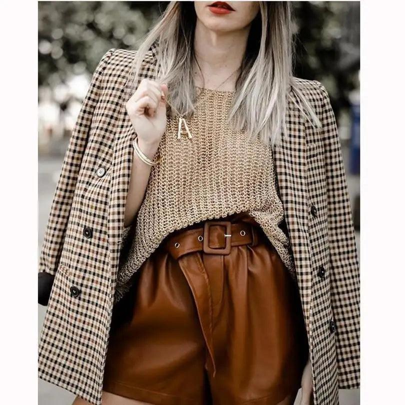 Double-Breasted Plaid Blazer Coat | Notched Collar & Pockets