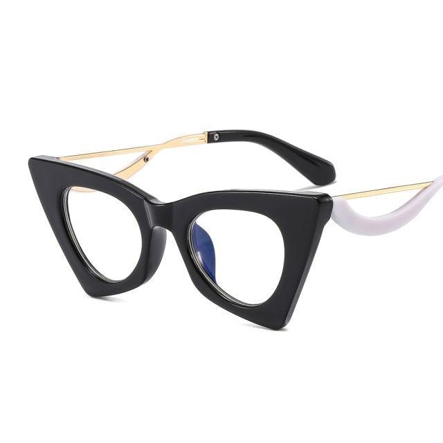 Oversized Retro Cat-Eye Clear Lens Optical Frames | Thick Acetate, Gold Metal Bridge & Tortoiseshell Temple Tips