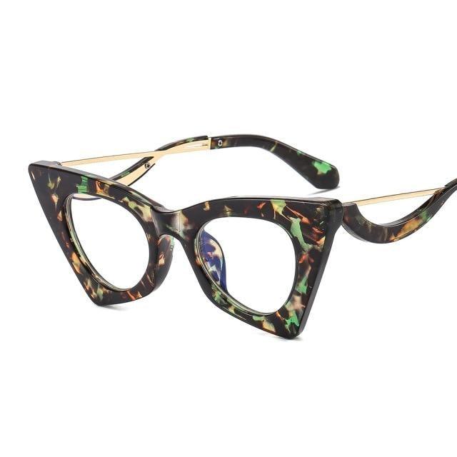 Oversized Retro Cat-Eye Clear Lens Optical Frames | Thick Acetate, Gold Metal Bridge & Tortoiseshell Temple Tips