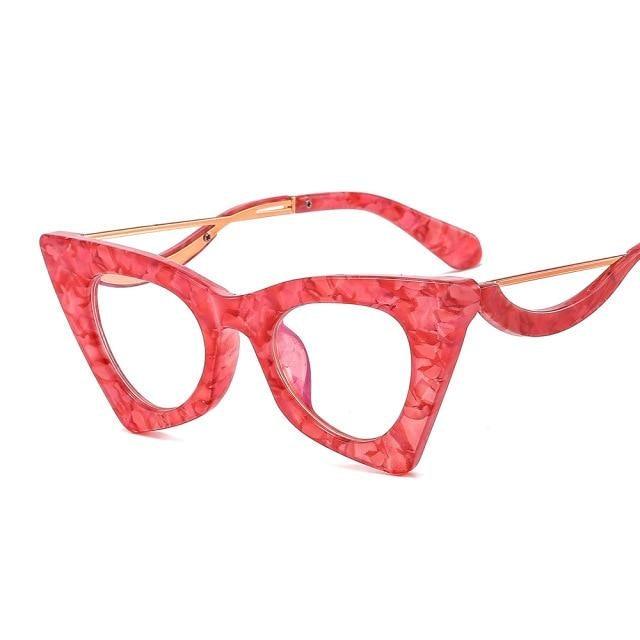 Oversized Retro Cat-Eye Clear Lens Optical Frames | Thick Acetate, Gold Metal Bridge & Tortoiseshell Temple Tips