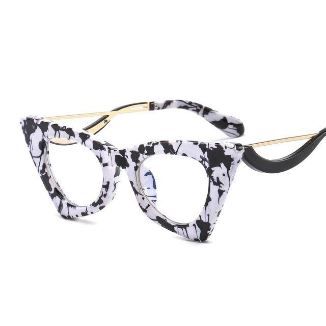 Oversized Retro Cat-Eye Clear Lens Optical Frames | Thick Acetate, Gold Metal Bridge & Tortoiseshell Temple Tips