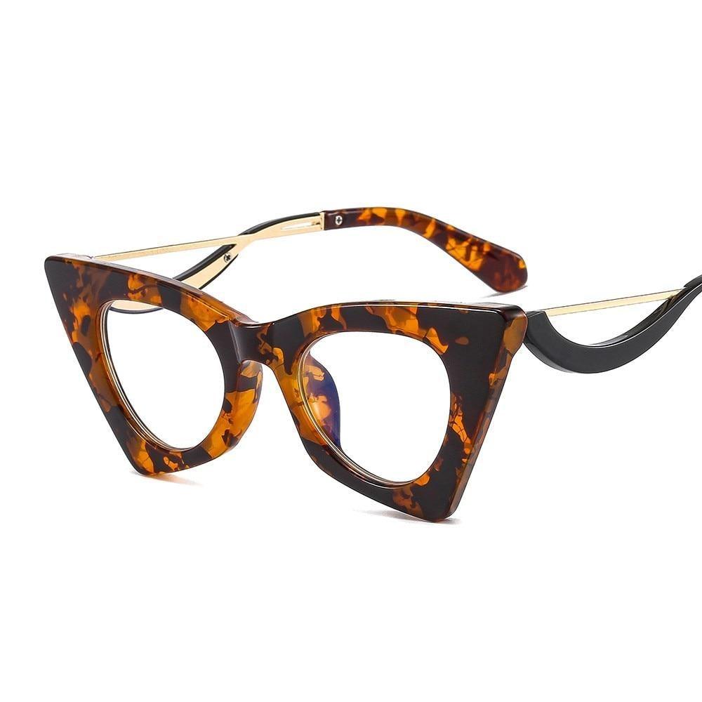 Oversized Retro Cat-Eye Clear Lens Optical Frames | Thick Acetate, Gold Metal Bridge & Tortoiseshell Temple Tips