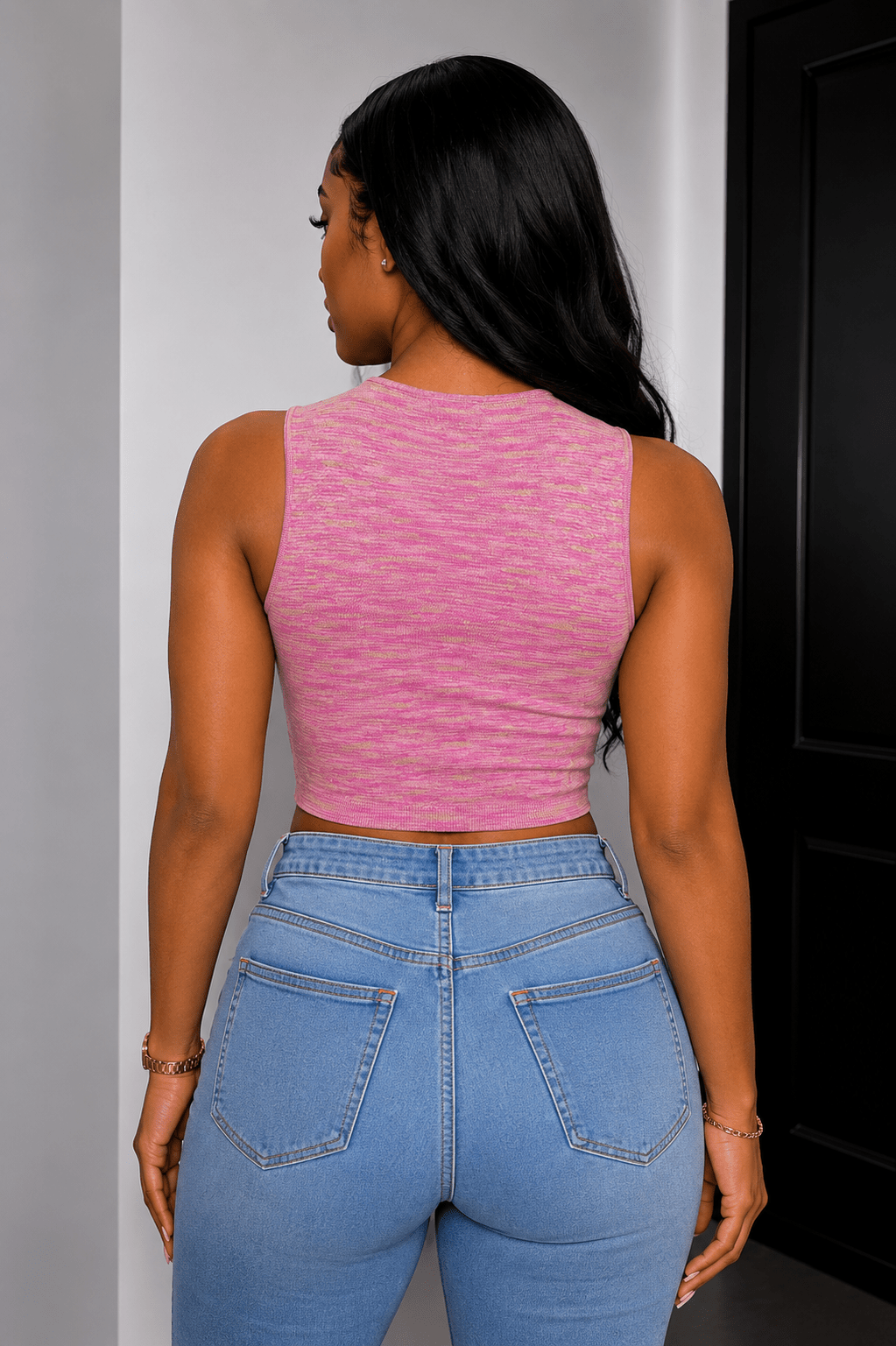 Crisscross Halter Keyhole Crop Top | Stretch Knit Sleeveless