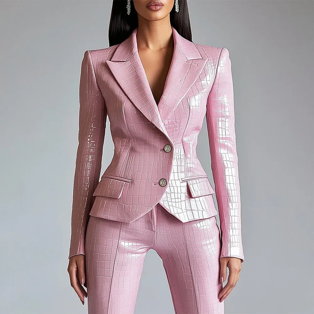 The Pink Authority Alligator-Texture Faux Leather Blazer