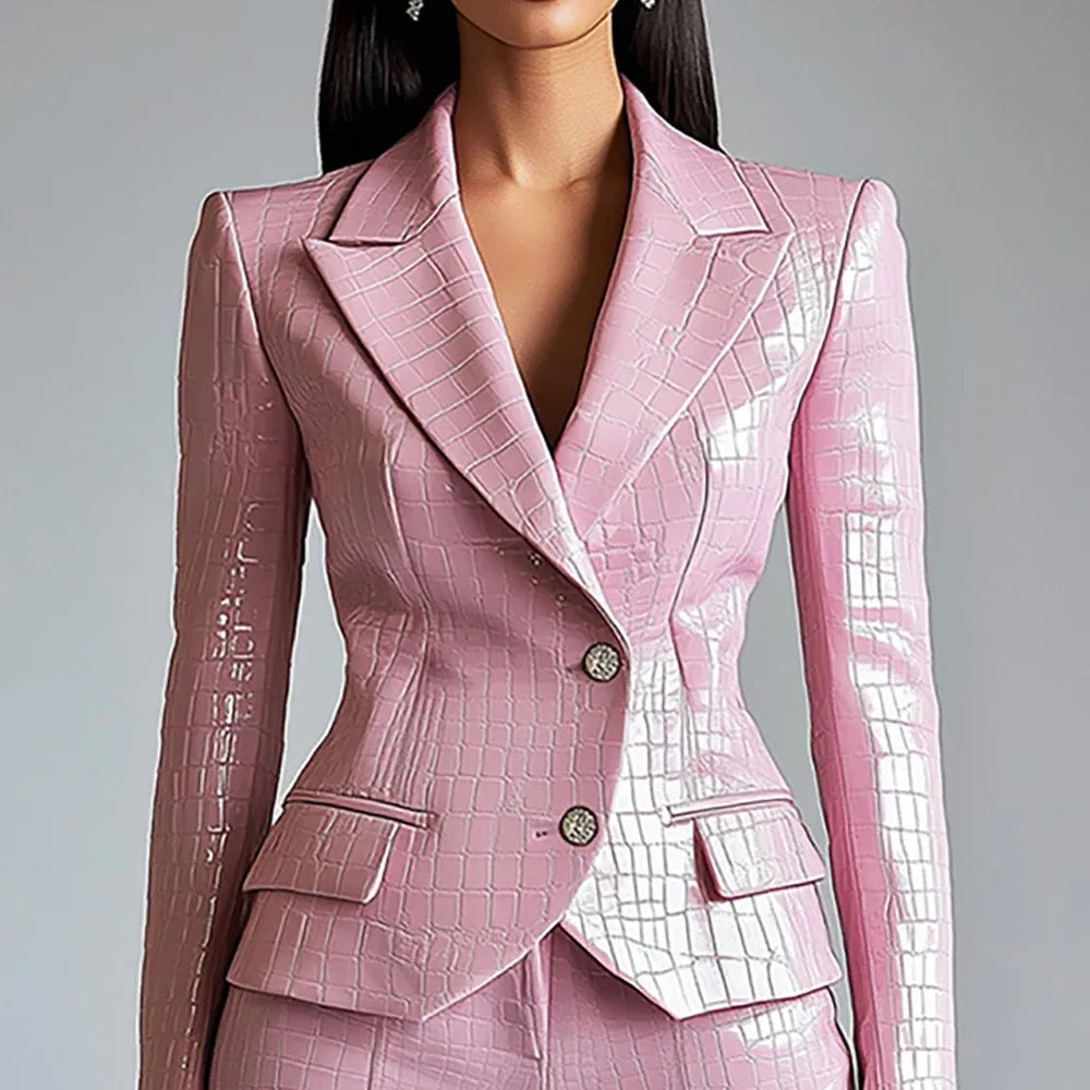 The Pink Authority Alligator-Texture Faux Leather Blazer