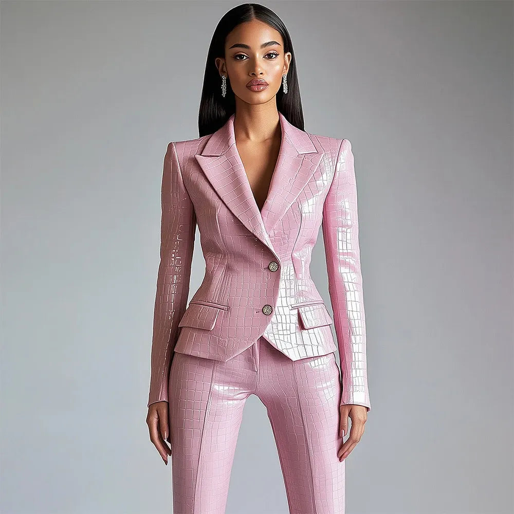 The Pink Authority Alligator-Texture Faux Leather Blazer