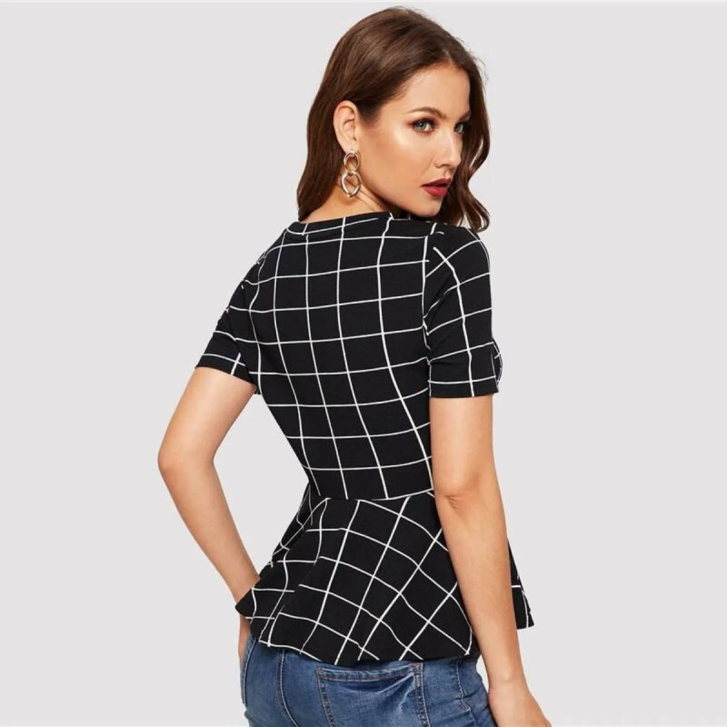 The Uptown Grid Peplum Blouse