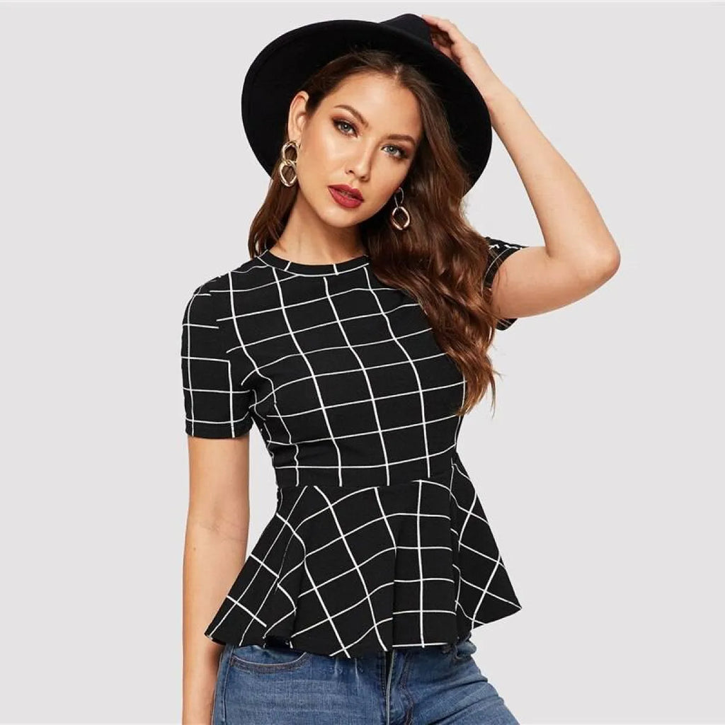 The Uptown Grid Peplum Blouse