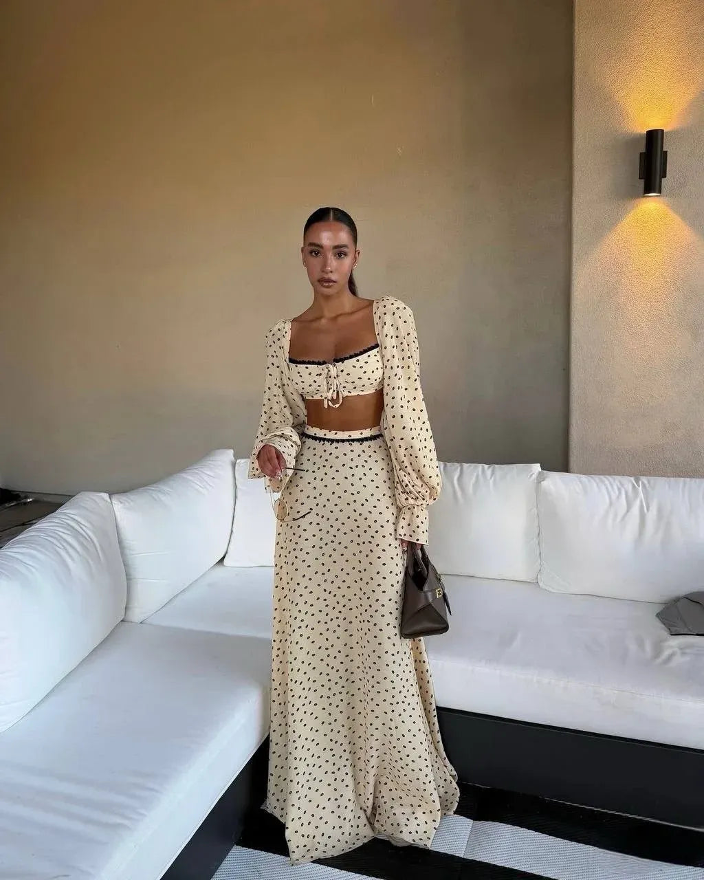 The Riviera Romance Polka Dot Maxi Skirt Set